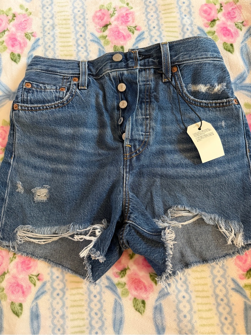 Levi's Distressed Button-Fly Denim Shorts - Blue